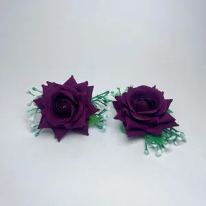 GYPSY ROSE CLIP , Artificial Rose with Gypsy, piece of 2,(DARK BROWN)