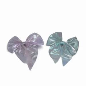 Hair Bow Clip for cute girl, glaze bow piece of 2.(light pink & silver)