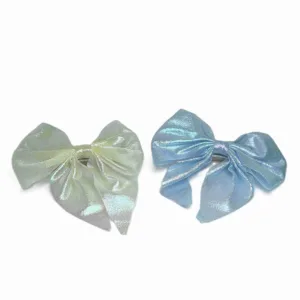 Hair Bow Clip for cute girl, glaze bow piece of 2.(light yellow & blue)